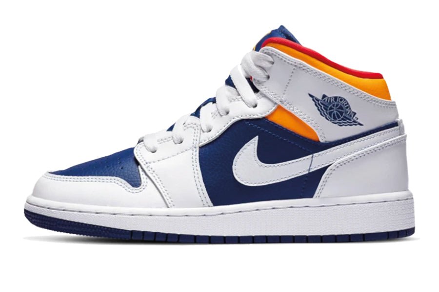 Air Jordan 1 Mid White Laser Orange Deep Royal Blue